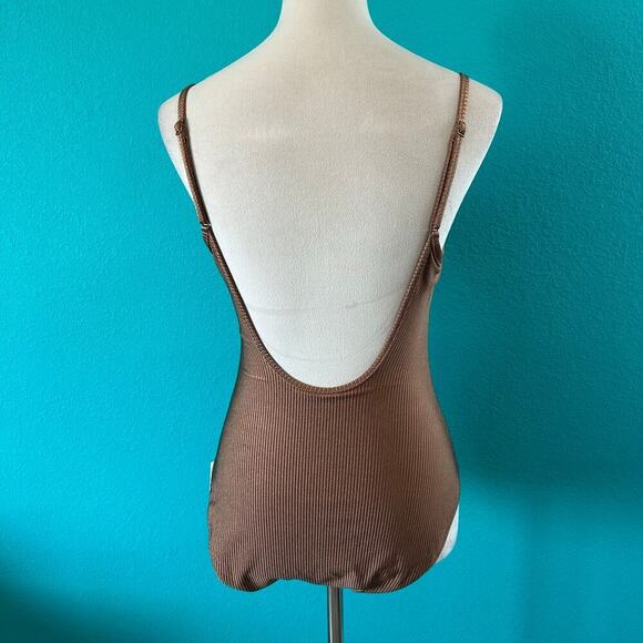NWT Aerie Shine Rib Scoop Full Coverage One Piece Swimsuit Horizon Swim Size M - Picture 5 of 7